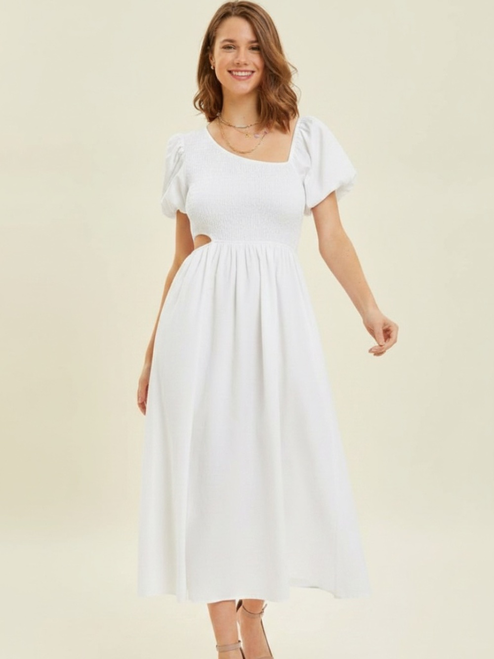 Heyson Smocked Asymmetrical Collar Dress